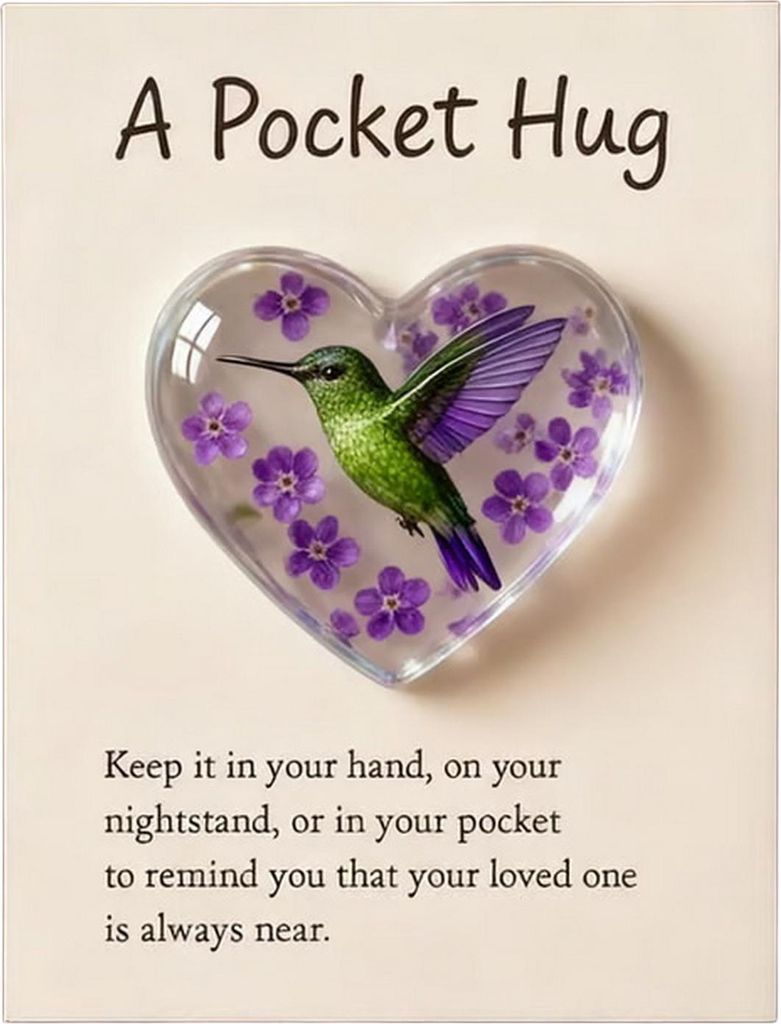 Pocket Hug Kolibri Mini Pocket Hug Herz Niedlicher Kolibri-Ornament mit Mutmachkarte Erinnerungsgeschenk für Freunde, Familie, Gastgeschenk