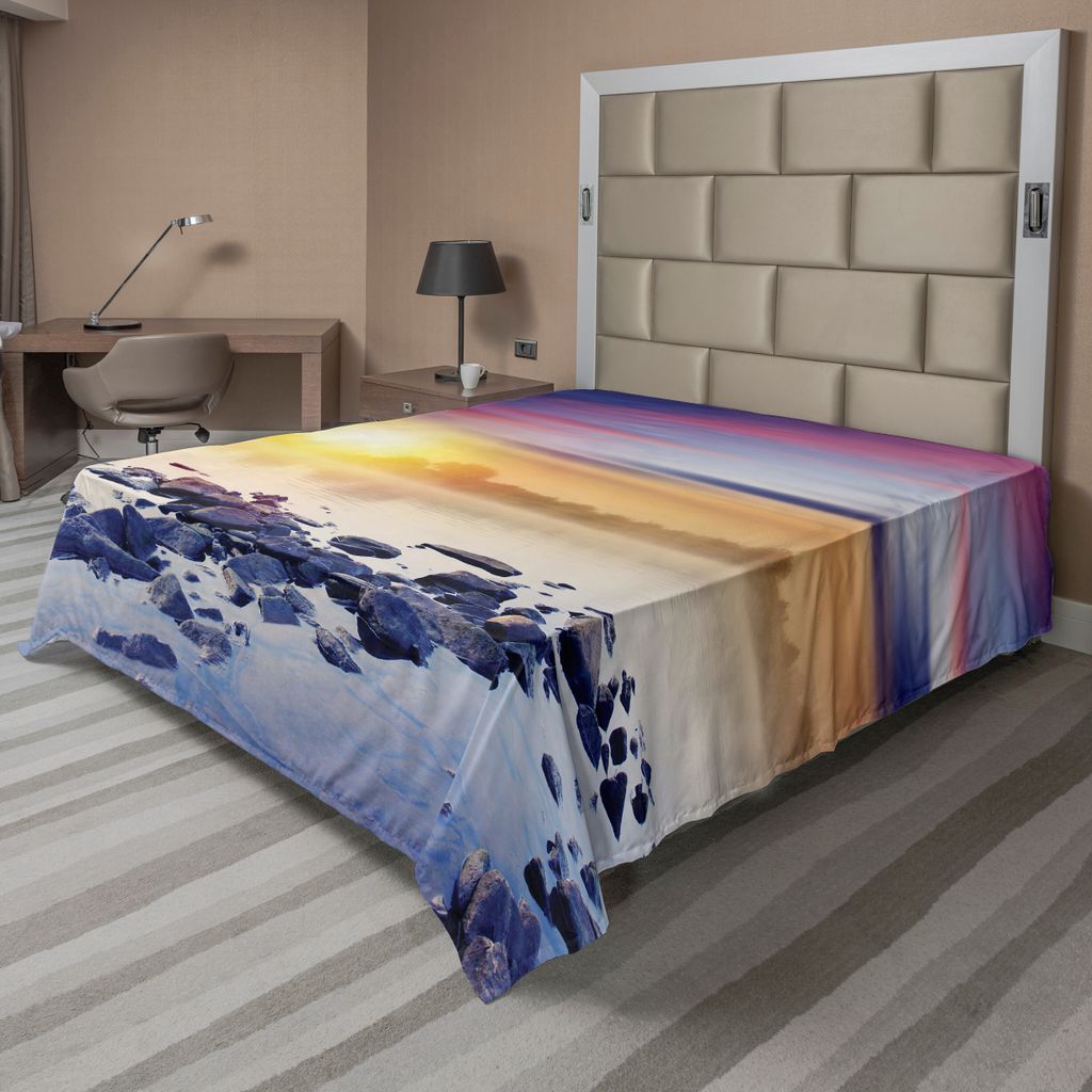 ABAKUHAUS Landschaft Bettlaken, Magischer Sommer Im Fluss Mit Aurora Borealis Im Himmel Schaukelt Universum, weiches bequemes oberes Bettlaken für...