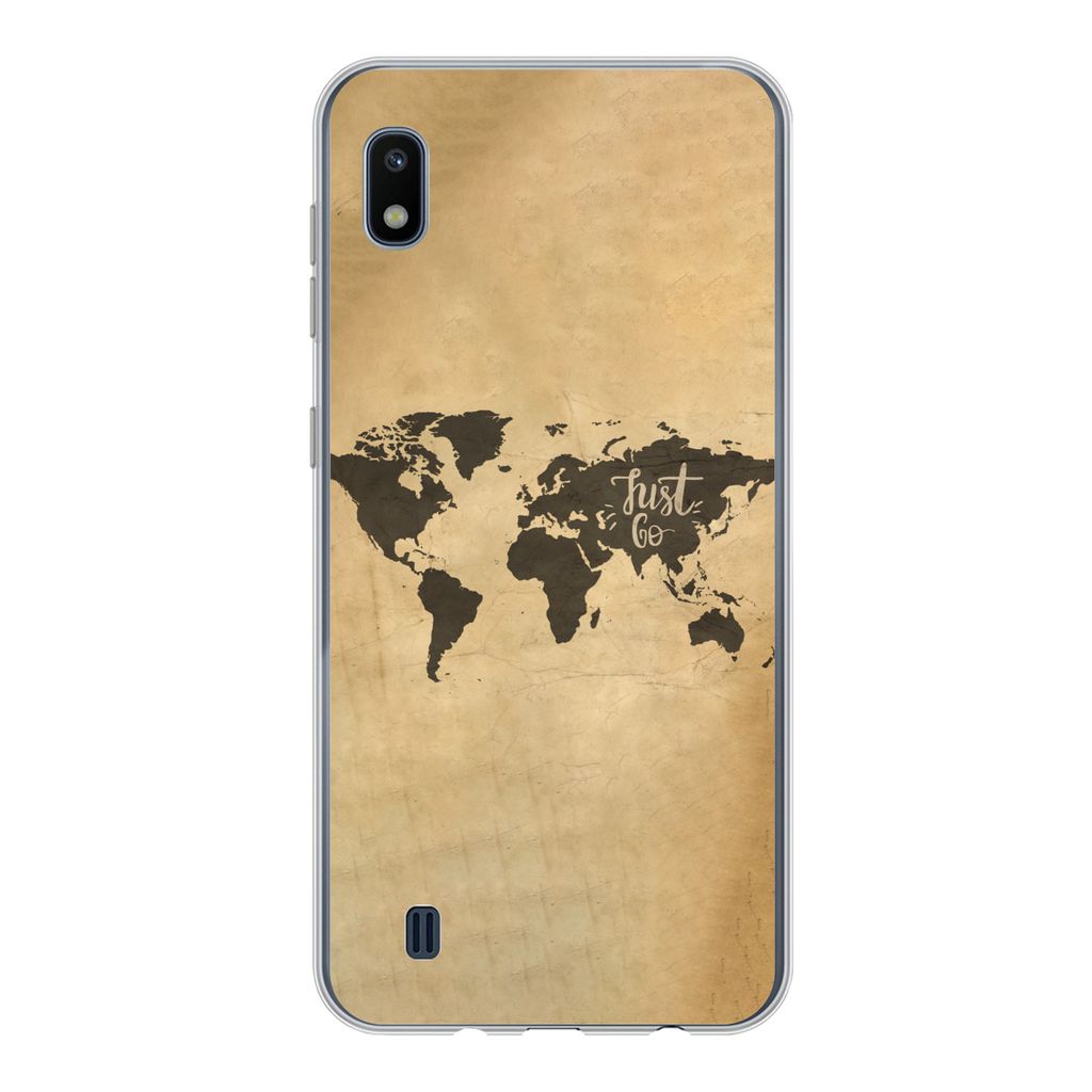 MuchoWow Handyhülle Schutzhülle Hülle für Samsung Galaxy A10 Weltkarte - Karte - Sprichwörter Silikon Softcase Handy Hülle - Schutzhülle