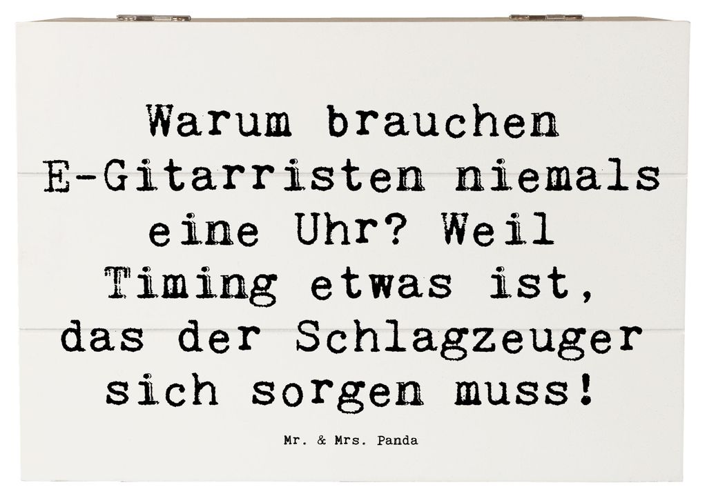 Mr. & Mrs. Panda Holzkiste Spruch E-Gitarre Timing 22 x 15 cm - Weiß - Geschenk, Musikgenre, Musiker, Instrument, Rhythmus, lernen, Schatzkiste, e...