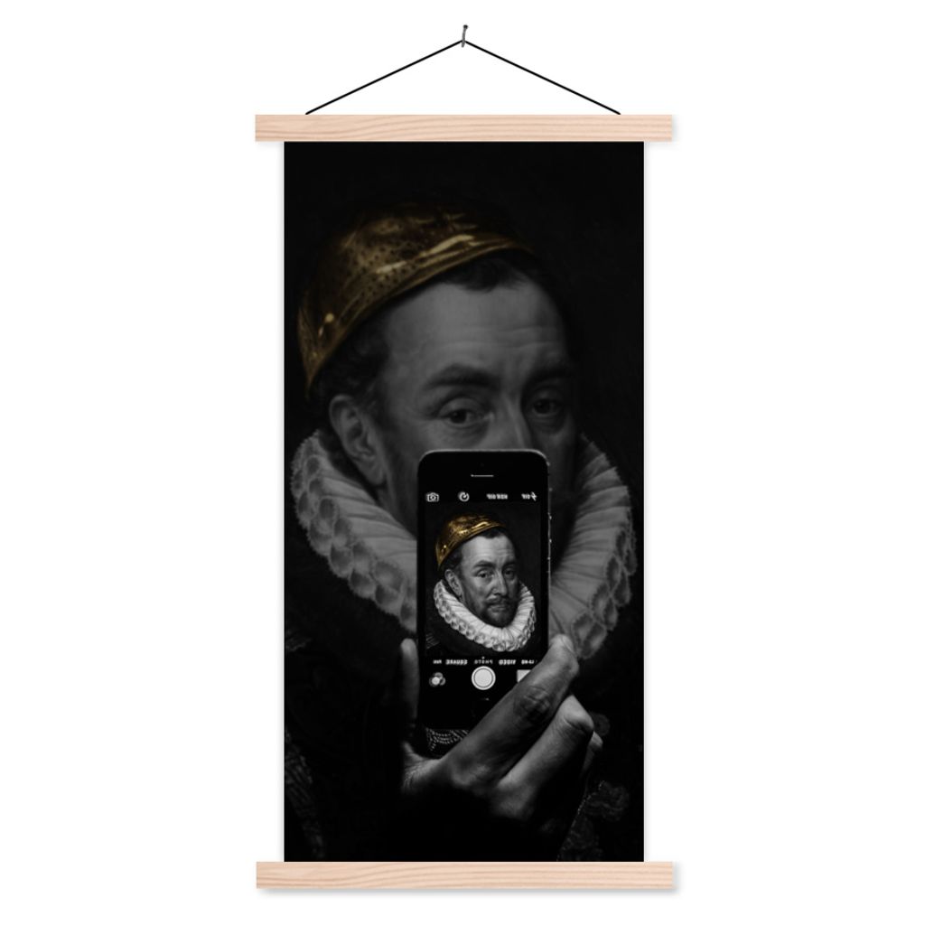 MuchoWow Textilposter Wilhelm von Oranien - Gemälde - Selfie 60x120 cm mit holzfarbenen Rahmen - Holz
