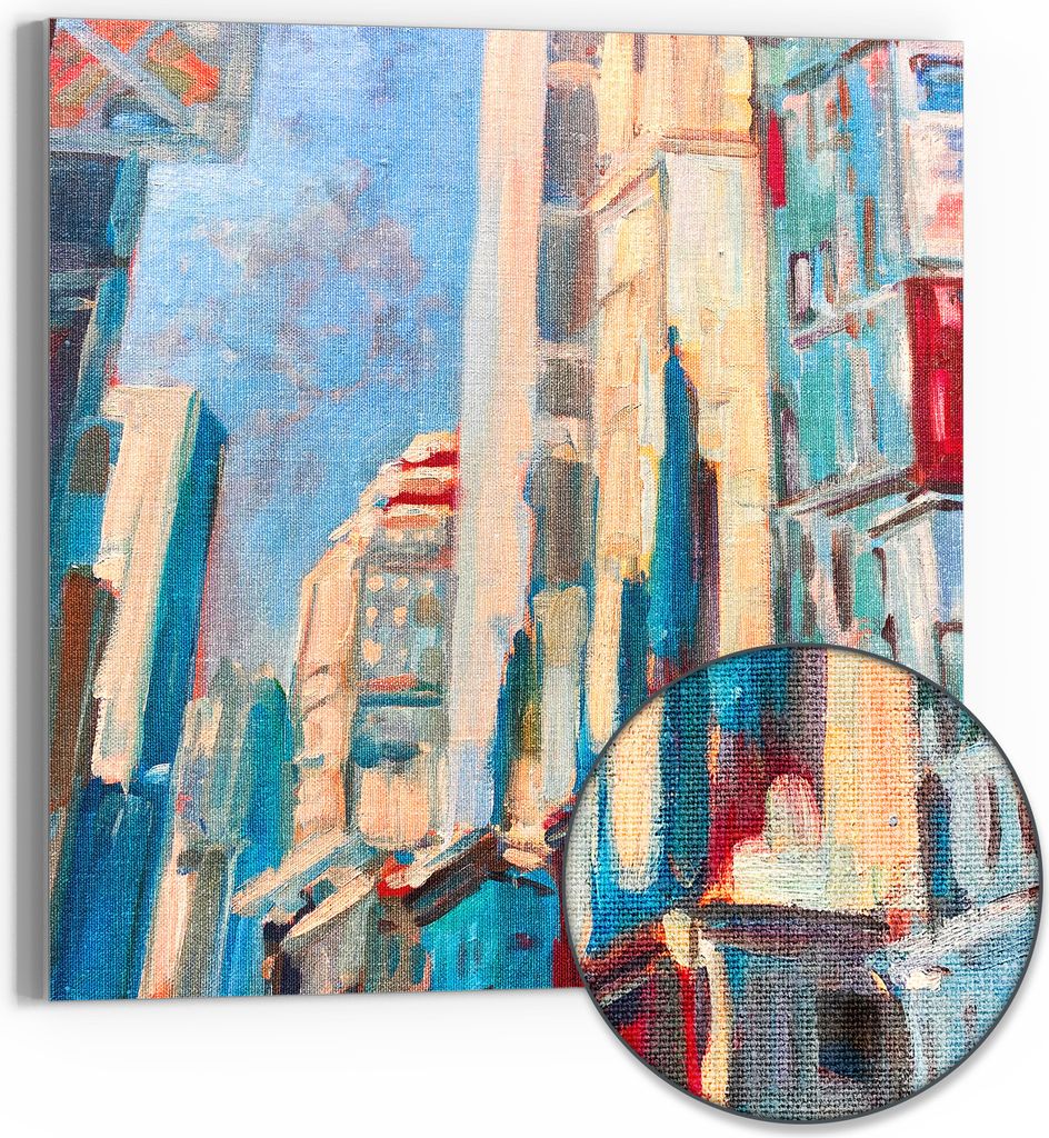 DEQORI Hybrid Leinwand Bild 30x30 cm 'Städtische Impulse' Wandbild Glas flach modern