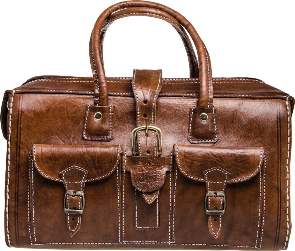 Marrakesch Vintage Leder-Reisetasche Safara klein ca. 40 cm Länge | Handgefertigt aus echtem Leder | Vintage Weekender Bag | Stilvoller Reisebegle...