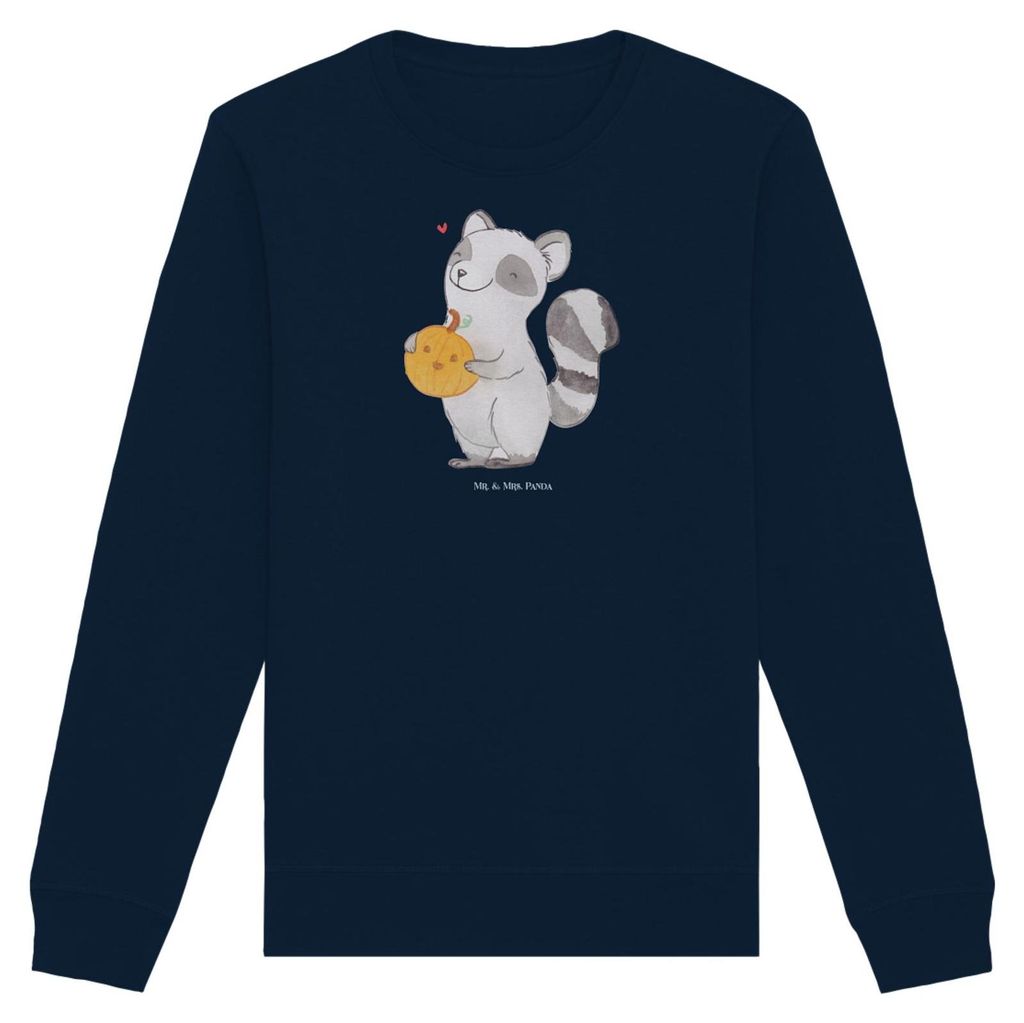 Mr. & Mrs. Panda Bio Pullover Waschbär Kürbis Größe S - French Navy - Geschenk, Halloween Deko, Trick Or Treat, Baumwoll, Pulli, Süßes Sonst ...