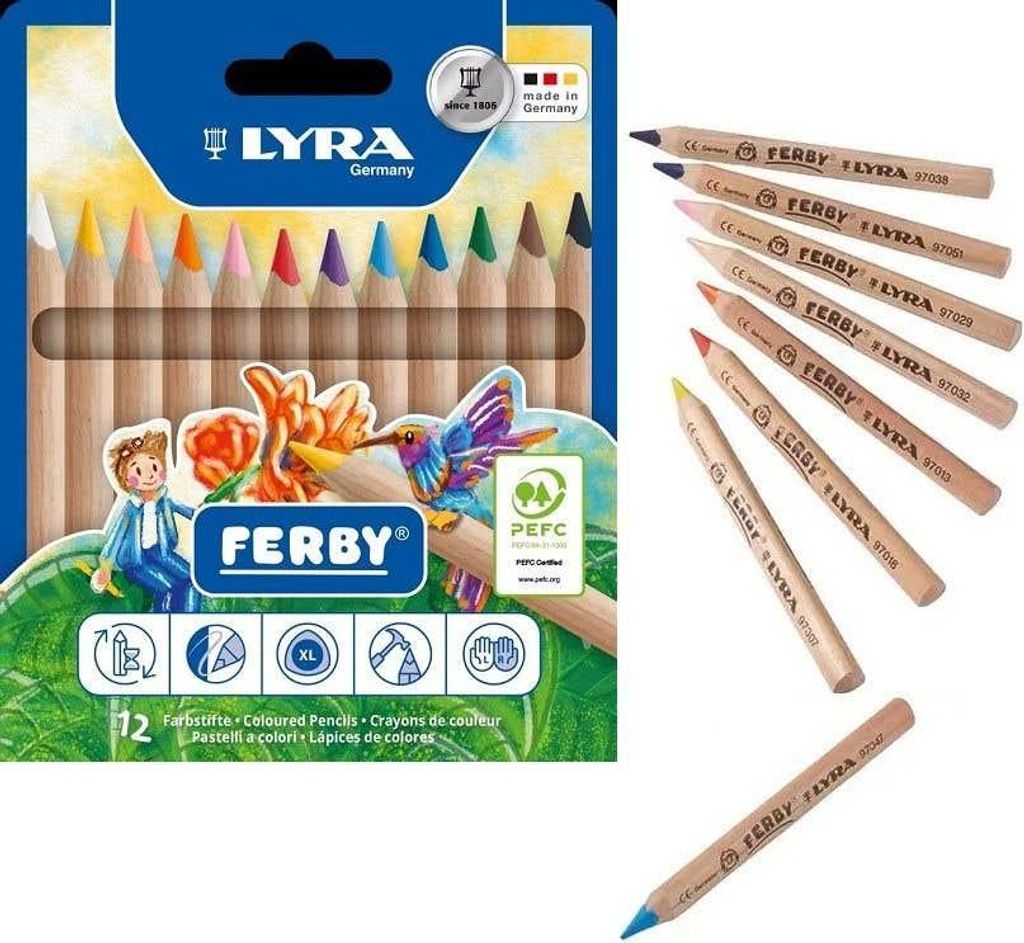 Lyra Buntstifte Ferby unlackiert 12 Farben dreieckig kinderfreundlich