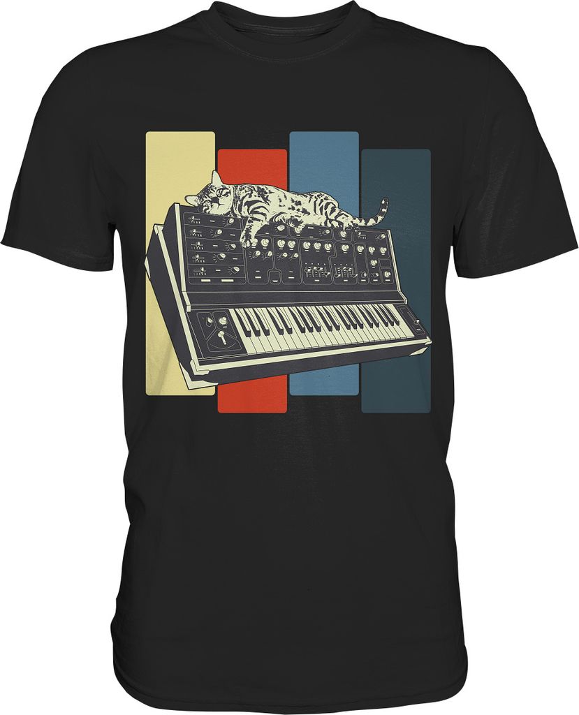 Modular Synthesizer Keyboard Vintage Analog Katze T-Shirt – Produktbild 