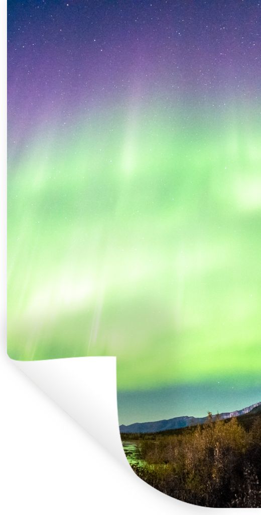 MuchoWow Wandtattoo Wandsticker Wandaufkleber Nordlichter - Baum - Berg - Natur 20x40 cm Selbstklebend und Repositionierbar - Selbstklebend - Fot...