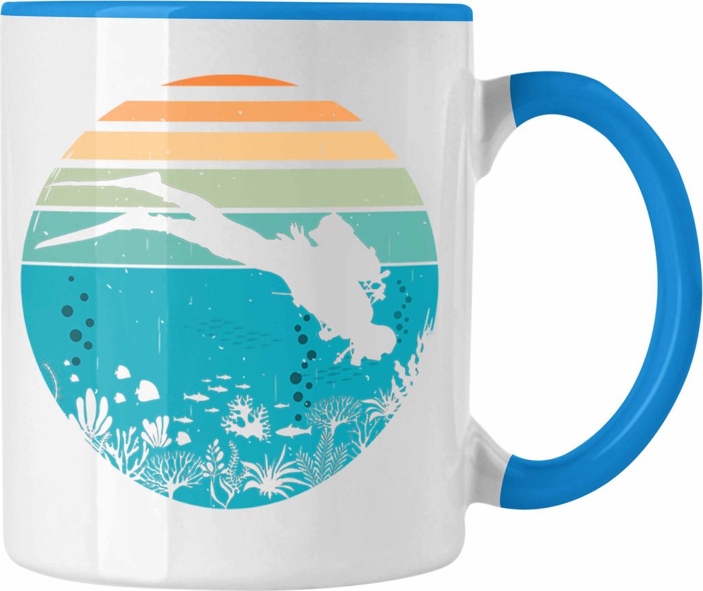Trendation - Taucher Grafik Tasse Geschenk für Tauchlehrer Geschenkidee Lustig Tauchen Tauchsport Wasser (Blau)