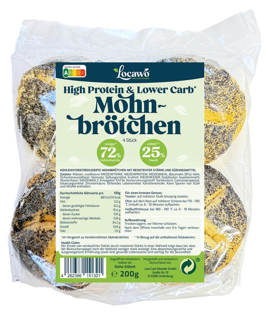 Locawo High Protein Low Carb Mohnbrötchen 200g Produktbild 