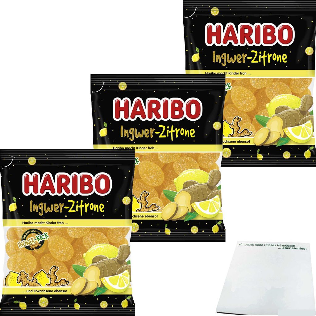 Haribo Ingwer-Zitrone 3er Pack (3x160g Beutel) + usy Block Produktbild 