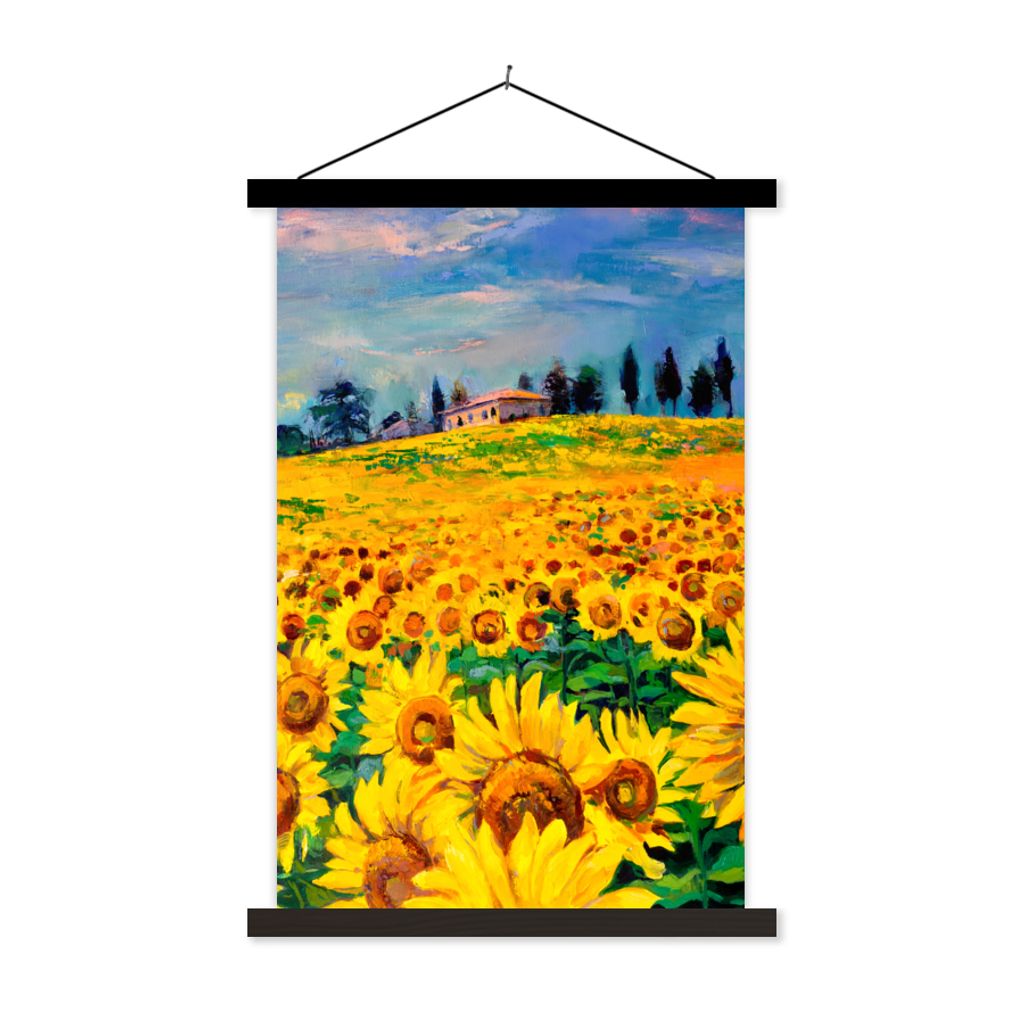 MuchoWow Textilposter Ölfarbe - Gemälde - Blumen - Sonnenblume 120x180 cm mit schwarzem Rahmen - Fotos