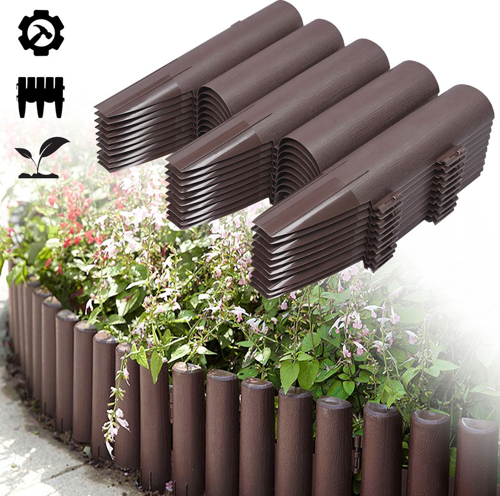 NAIZY Rasenkante 22,4m Holz Optik Garden Border aus Polypropylen, Mähkante Beetumrandung Palisade Garten dekorativ, 1 Element BxHxT: 28x24x1cm, 80...