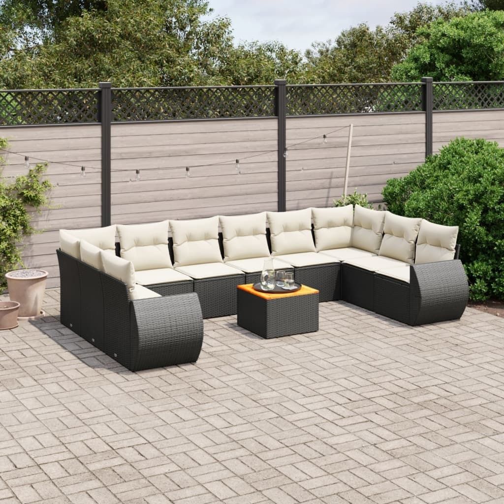 Design 11-tlg. Garten-Sofagarnitur mit Kissen Schwarz Poly Rattan, Gartenmöbel-Sets 2024 Neu