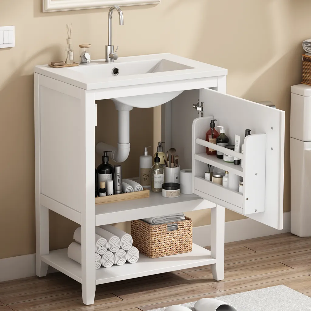 Meuble sous Vasque Compact Blanc : Solution Gain de Place Salle de Bain
