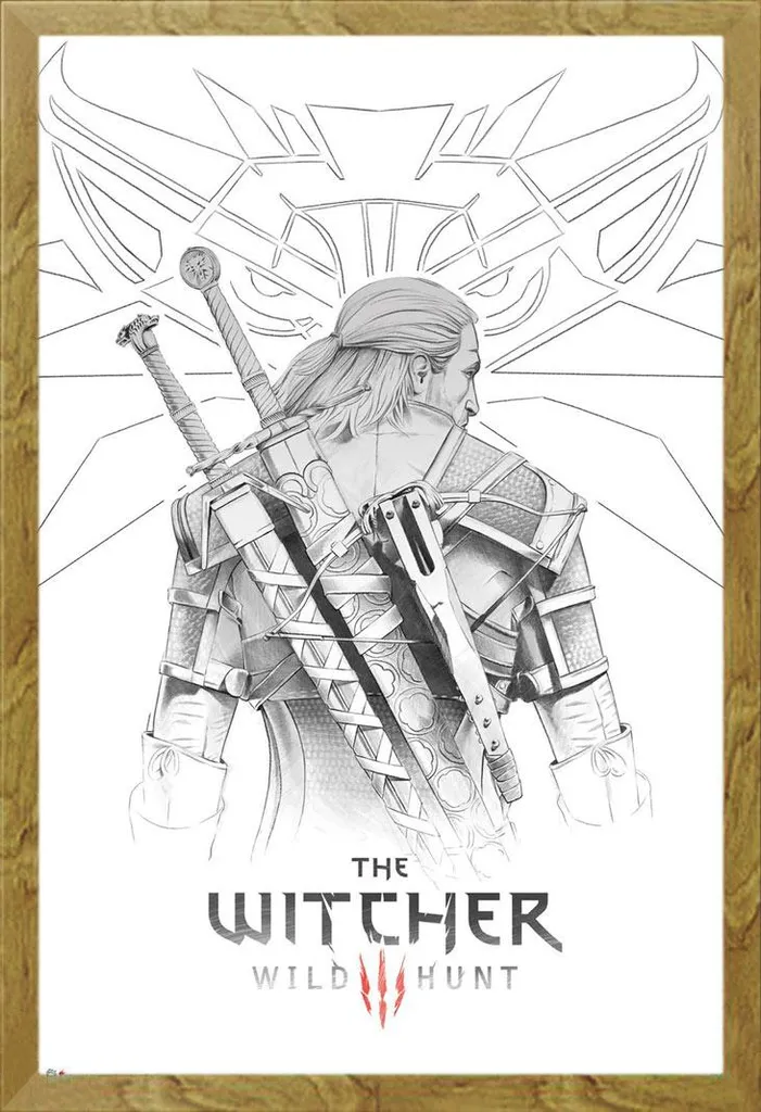 Art Print The Witcher Geralt Sketch - Shinsuke Frame MDF Oak 61x91.5