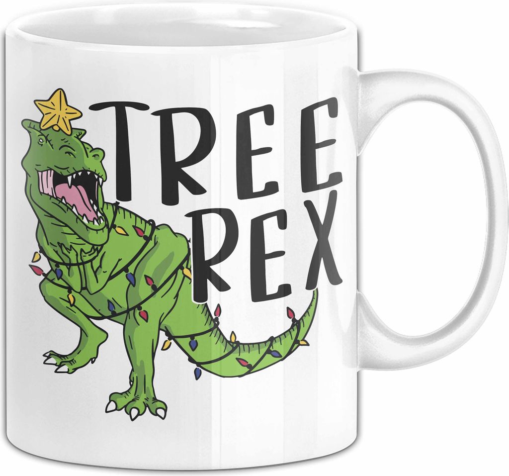 Tree Rex Tasse Geschenk T-Rex Geschenkidee Jungs Weihnachten Dinosaurier Xmas (Weiß)