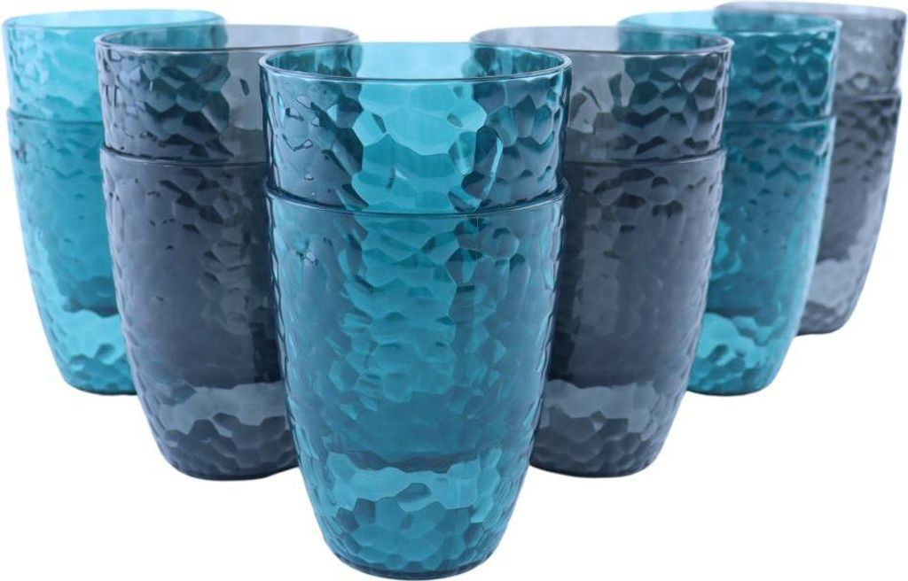 "OTIX Kunststoff-Trinkgläser Wiederverwendbares Set mit 12 Wassergläsern Limonadengläser Blau und Grau 380 ml HARBOR ZEPHYR"