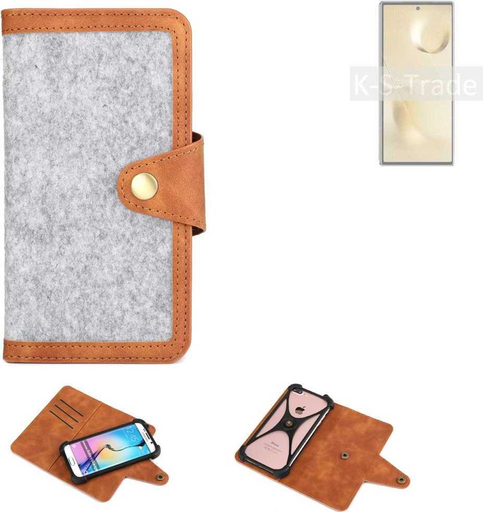 K-S-Trade Handyhülle kompatibel mit Xiaomi Mi MIX Fold 2 Schutzhülle Filz-Hülle Kunst-Leder hellgrau braun (1x)
