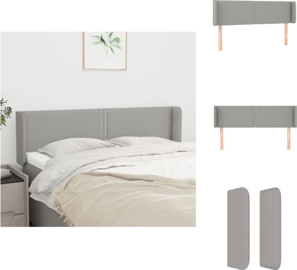 vidaXL Kopfteil mit Ohren Hellgrau 147x16x78/88 cm Stoff - Kopf- & Fußenden
