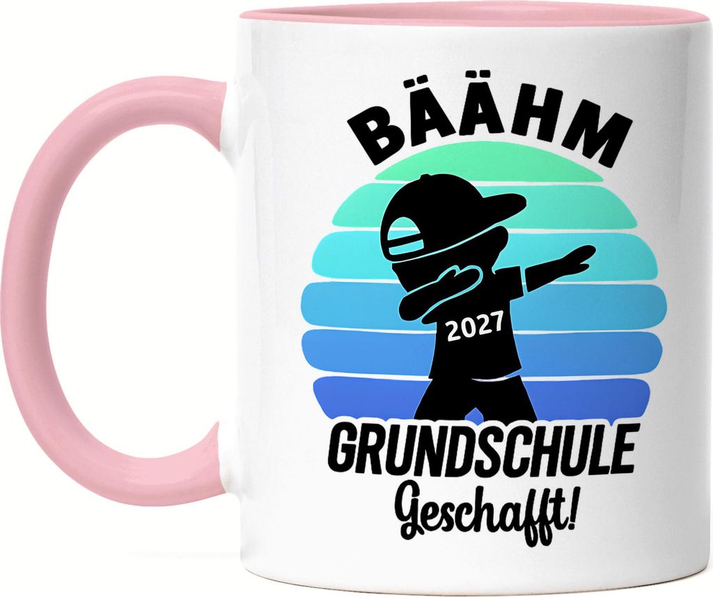 Bääähm Grundschule geschafft 2027 Tasse Rosa Dabbing Junge Lustige Schultasse Abschluss Geschenk Schüler Lehrer Retro Cool