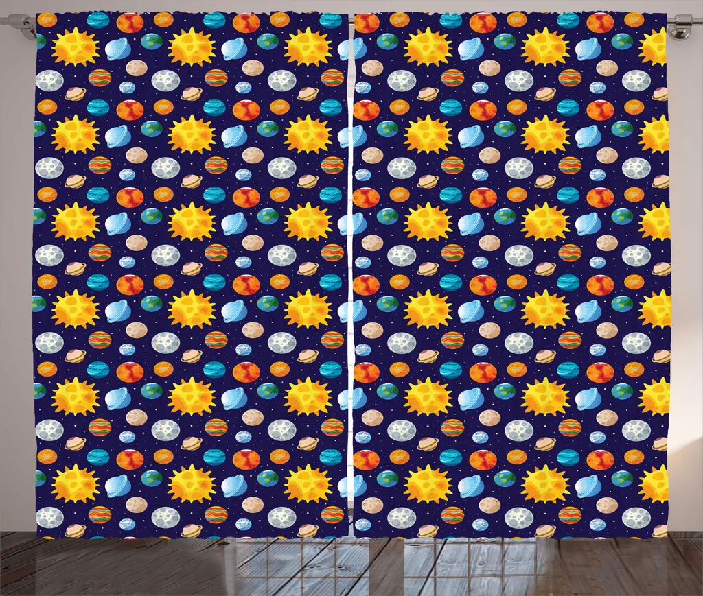 Rideau Space indigo à fronces en tissu résistant décoratif 280x225