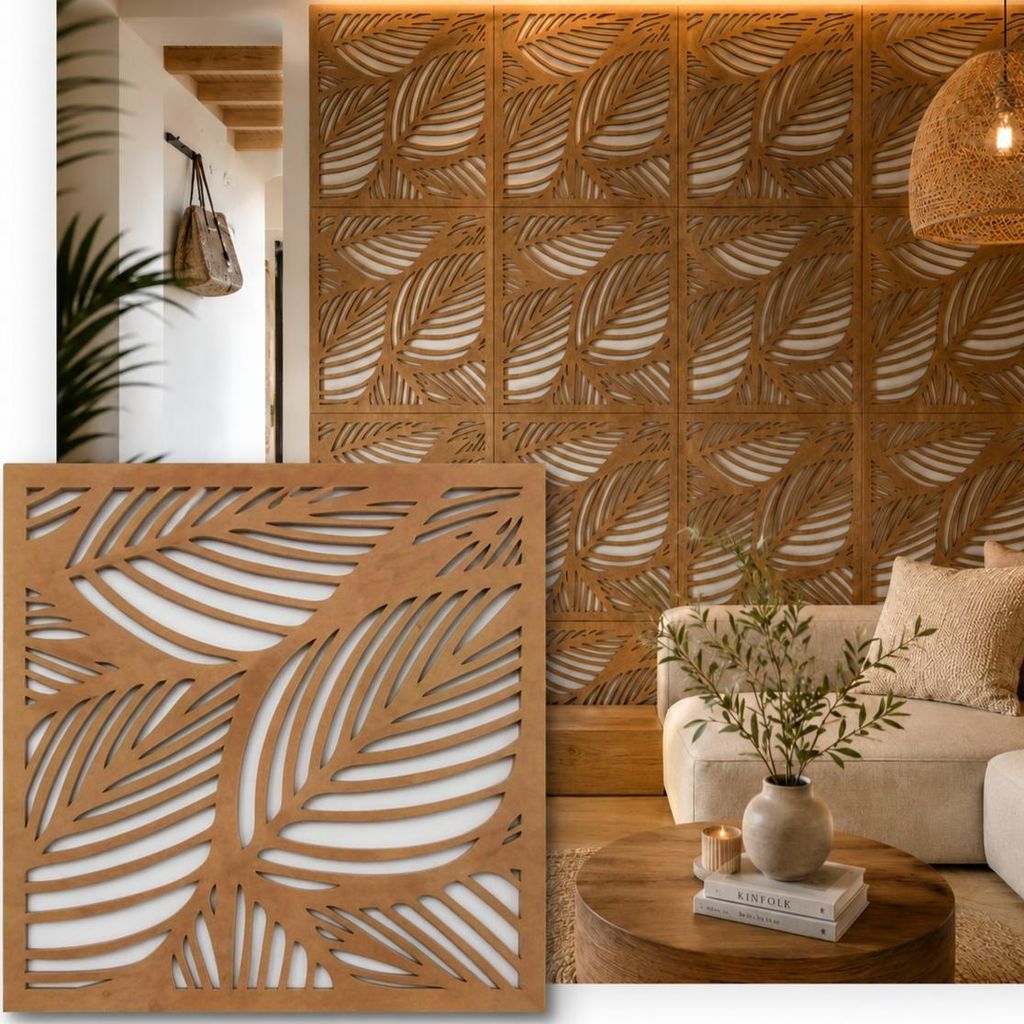 3D Wandpaneel Azure Leaves 50x50 cm HDF Boho Wanddeko Produktbild 