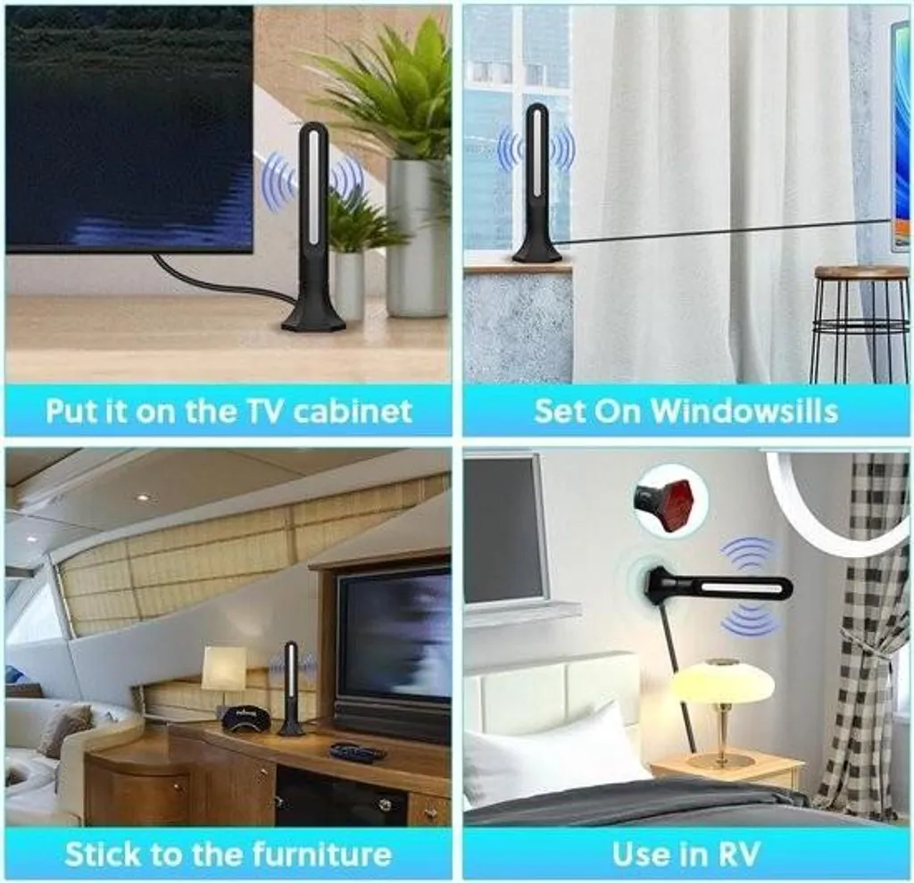 Antenne TV amplifiée à rotation 360° pour réception optimale 4K - 6