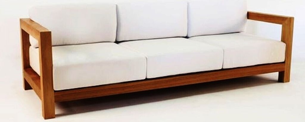 Casa Padrino Garten 3-er Sofa Rustikal "Boston" Weiss-Creme/Braun 200 x 40 x H70 cm - Echtholz Möbel Massiv