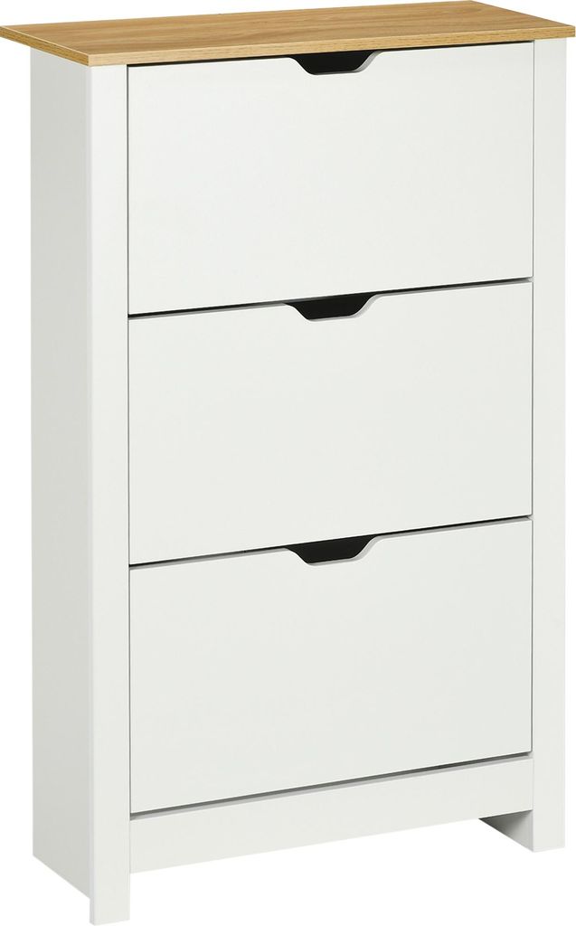 Fortuna Lai Schuhschrank Schuhkipper Schuhregal 3 Klappen für 18 Paar Schuhe platzsparend in Weiß und Natur 72 x 26 x 112 cm für Flur & Eingangs...