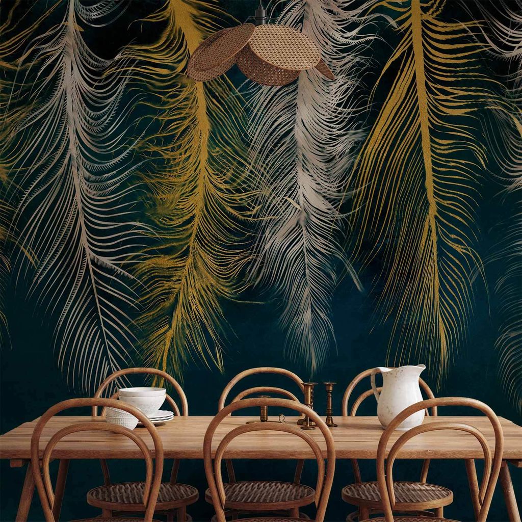 Vlies Fototapete - Gilded Feathers 400x280 cm Abstrakt b-A-0812-a-a