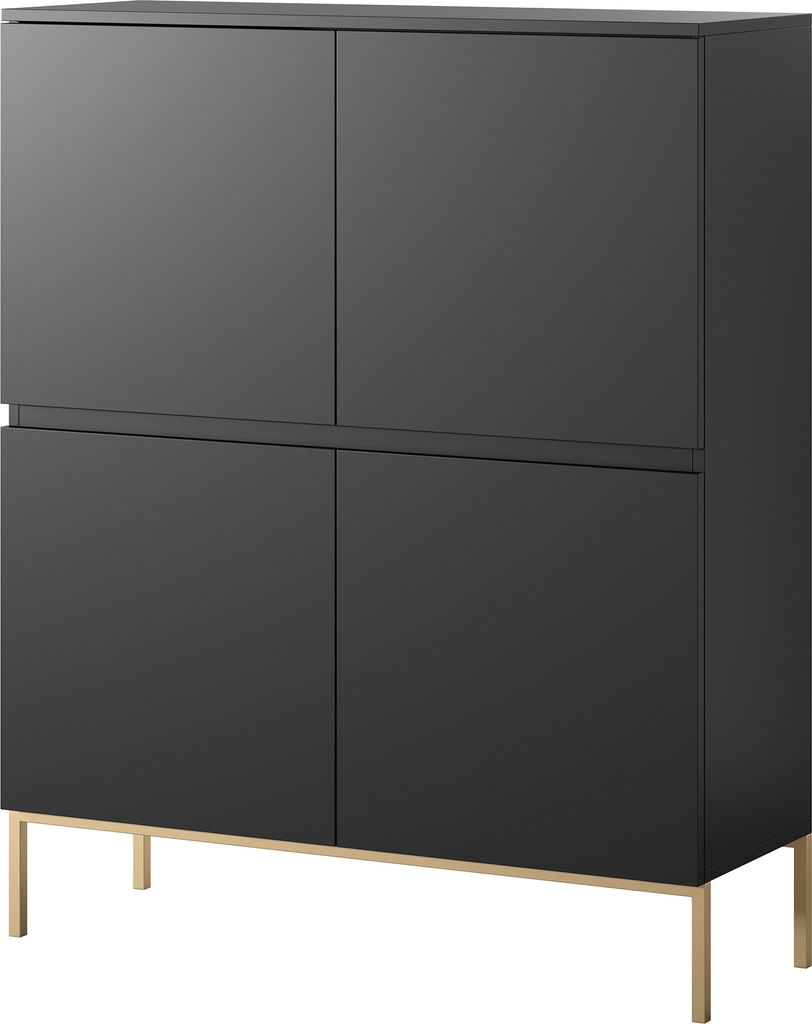 Selsey Bemmi - Highboard 4-türig Schwarz mit goldenen Produktbild 