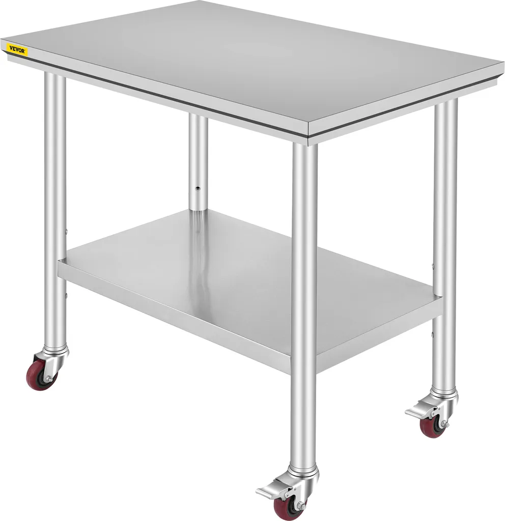 Table de Travail Inox avec Étagère Réglable et Roues pour Préparation