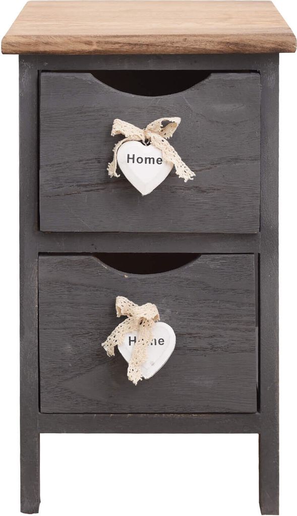 Rebecca Mobili Schmaler Nachttisch mit 2 Schubladen aus Holz, grau und braun