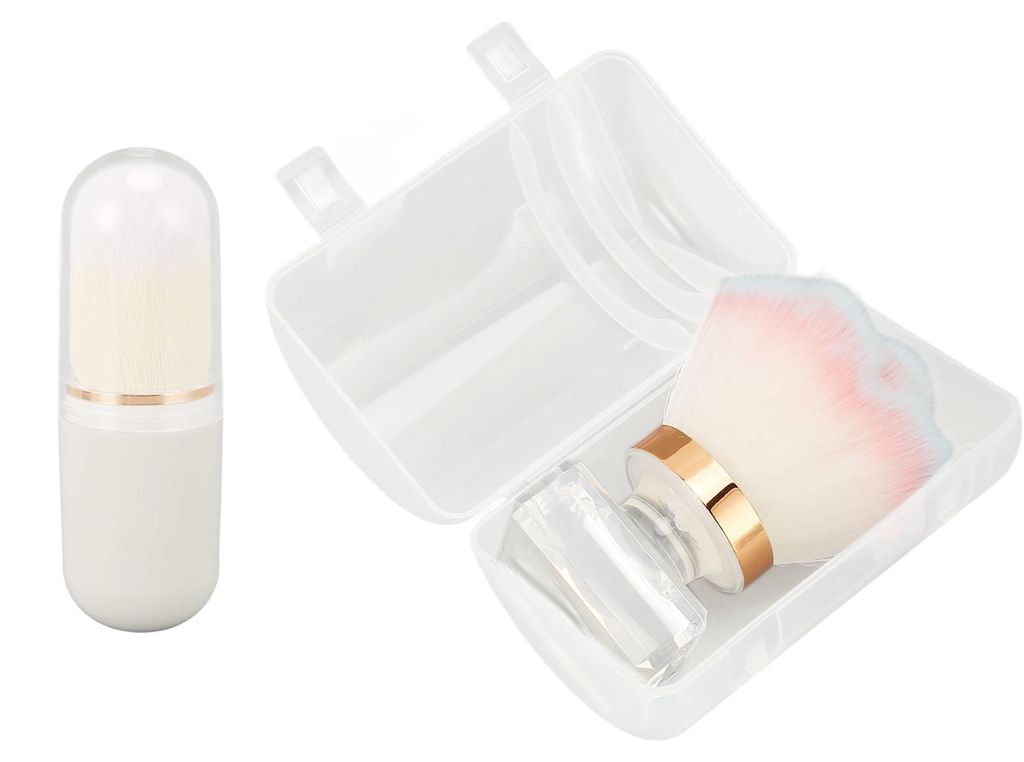 Make-up-Pinsel mit Kunstfaserborsten, transparentem Griff und Kapselform für loses Puder und Rouge