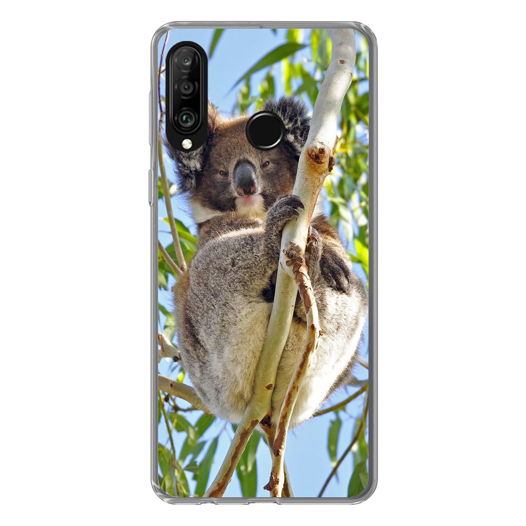 MuchoWow Handyhülle Schutzhülle Hülle für Huawei P30 Lite Koala - Luft - Zweige - Jungen - Mädchen Silikon Softcase Handy Hülle - Handyhülle