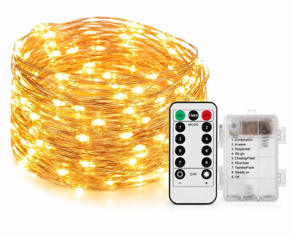 LED Lichterkette 10m 100 LEDs Warmweiß 8 Modi Produktbild 