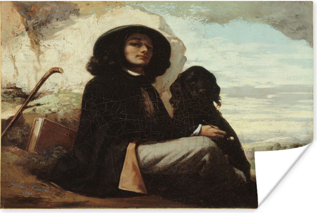 MuchoWow Poster Courbet mit schwarzem Hund - Gemälde von Gustave Courbet 120x90 cm - Wandbild
