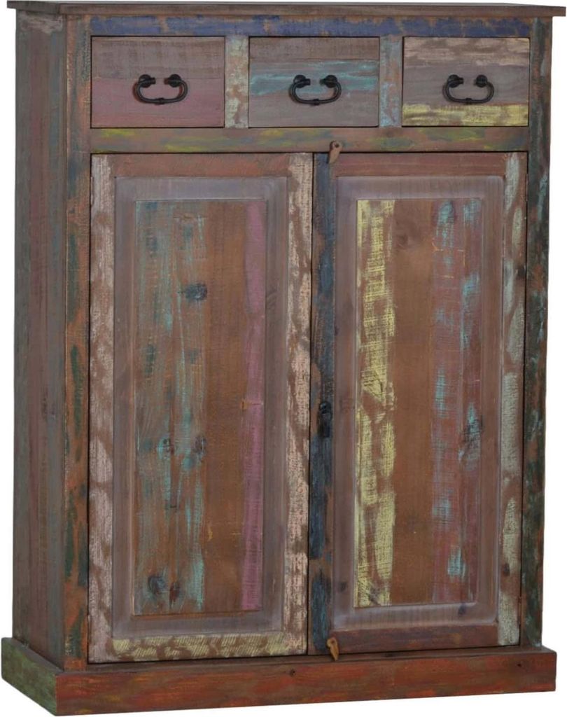 MiaMöbel Schuhschrank Cancun 100x132x40 cm Shabby Chic Massivholz Pinie Bunt