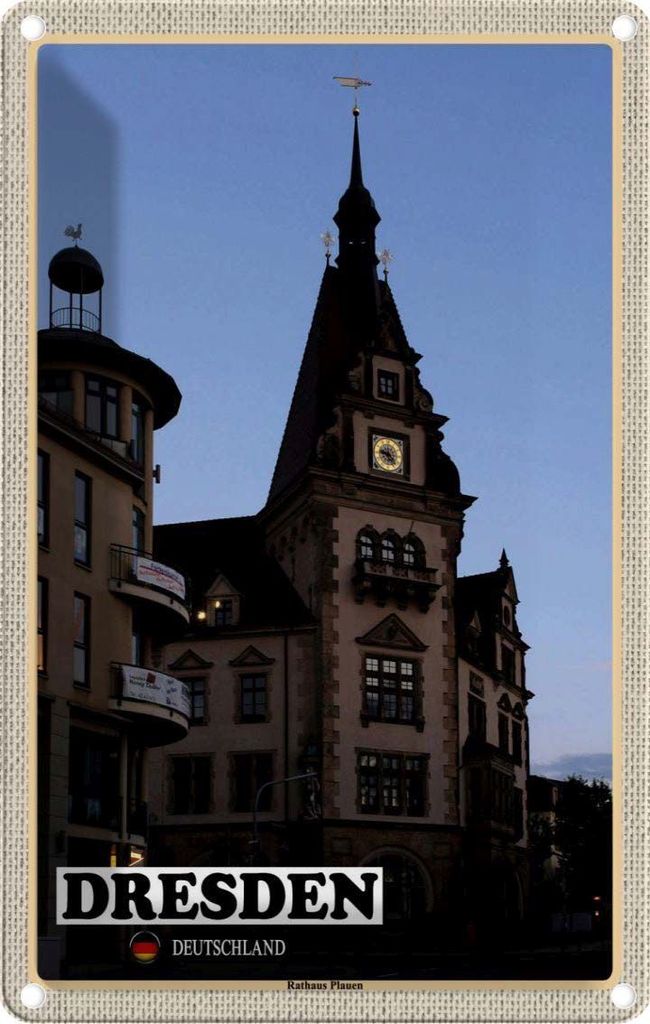 vianmo Blechschild 18x12 cm Dresden Rathaus Plauen Bildmotiv Reisemotiv Abenteuer Reisen