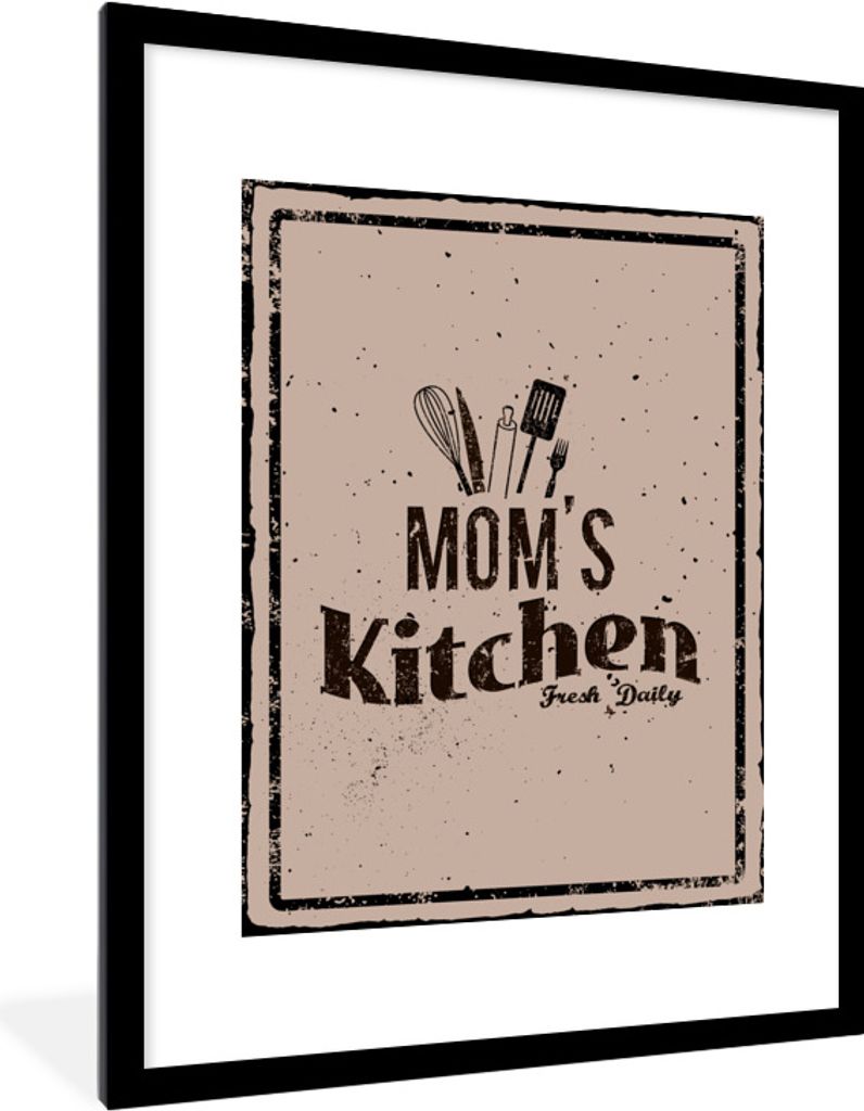 MuchoWow Gerahmtes Poster Küche - Mama - Retro 60x80 cm - Poster mit Schwarzem Bilderrahmen Wandposter Rahmen Foto Bilder - Wohnzimmer - Dekorat...
