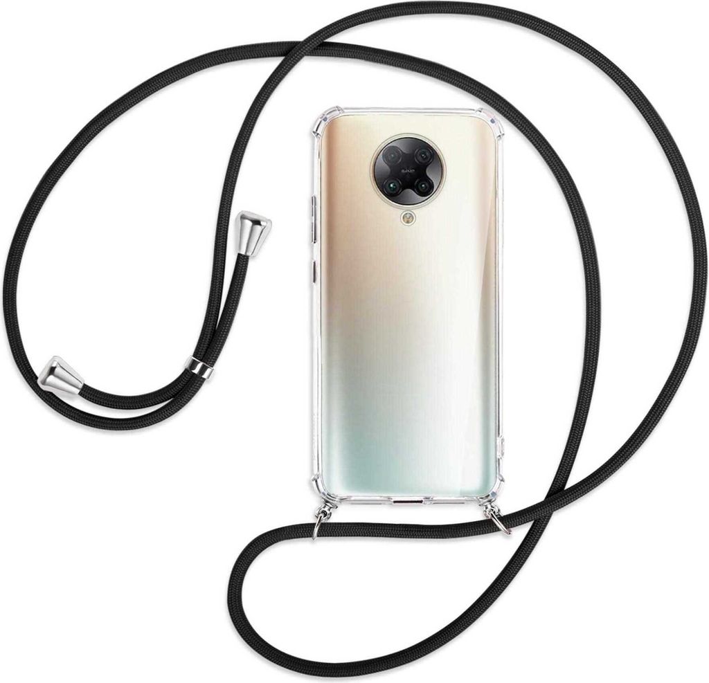 Handykette Backcover-Schutzhülle mit Band (Metall silberfarben) für Xiaomi Redmi K30 Pro, Poco F2 Pro - schwarz