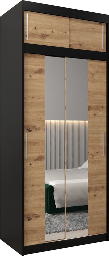 Kleiderschrank, Schiebetürenschrank Schlafzimmer, Schrank mit Spiegel TOKYO 1 100 mit Aufsatz, Höhe 240 cm