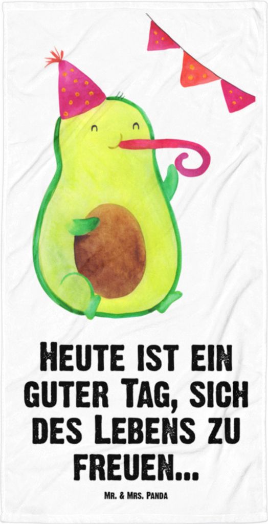 Mr. & Mrs. Panda Strandtuch Avocado Party - Weiß - Geschenk, Avocados, Happy Birthday, Reisehandtuch, Frottee-Handtuch, Geburtstag, Duschhandtuch,...