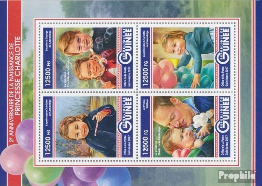 Briefmarken Guinea 2017 Mi 12401-12404 Kleinbogen (kompl. Ausgabe) postfrisch Prinzessin Charlotte