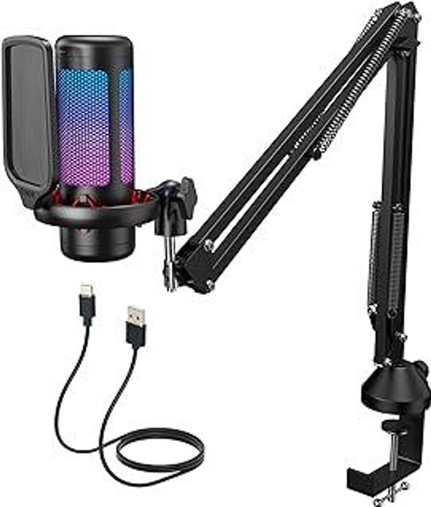 TONOR Gaming Mikrofon PC, USB Microphone für Computer PS4/5, Kondensatormikro mit RGB-Modi & Helligkeit einstellbar, Stummschaltung, Mic für Stre...