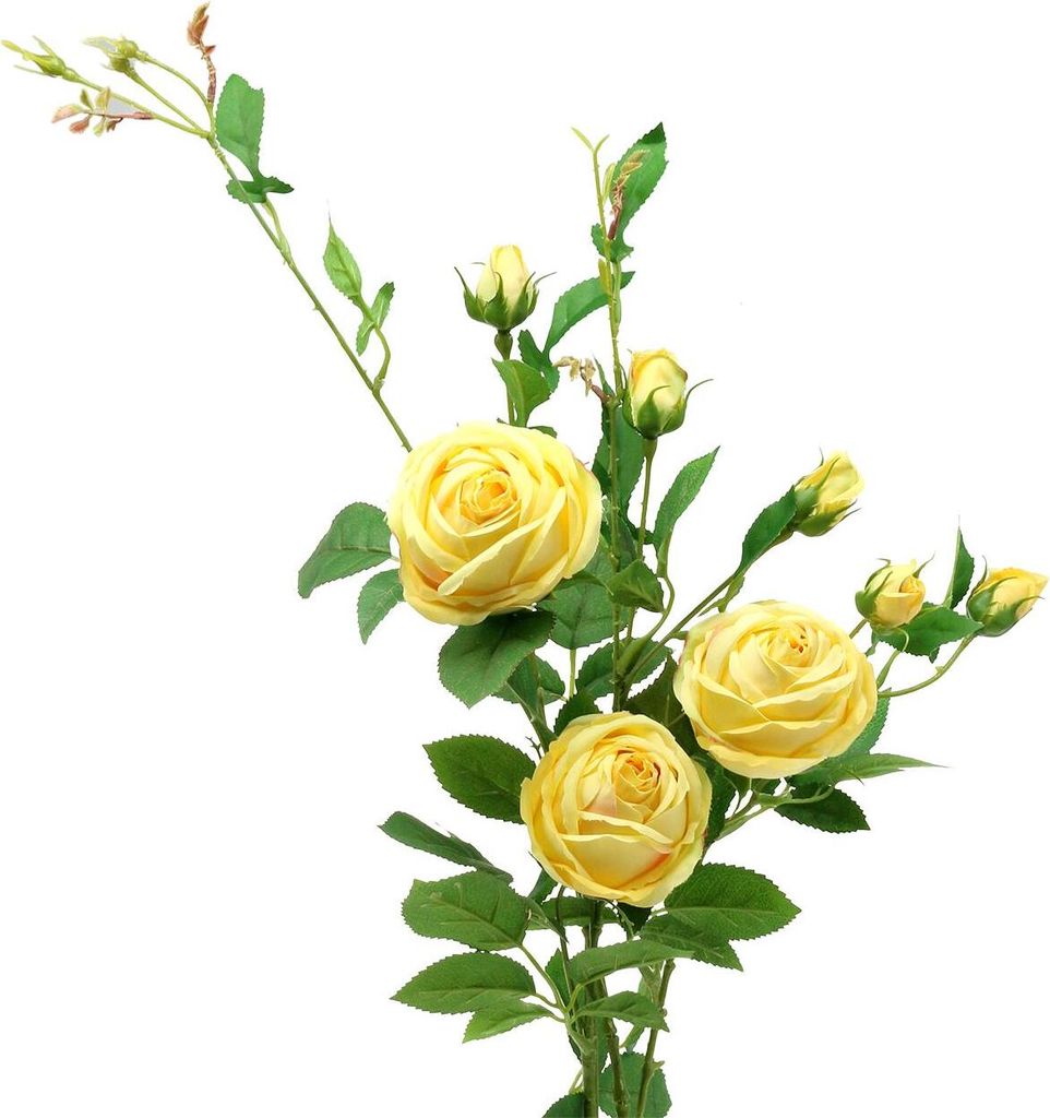 Rosenzweig Gelb 100cm – Künstliche Blumen Dekoration, Hochzeit & Seidenblumen