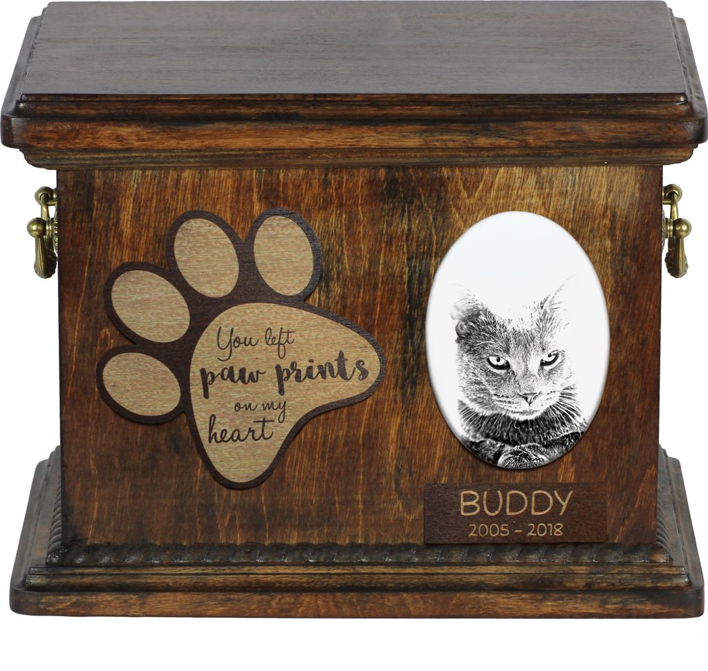 Chartreux - Eine Urne für die Asche einer Katze, eine Urne für eine Katze mit Foto, eine personalisierte Katzenasche-Box der Marke Art-Dog.