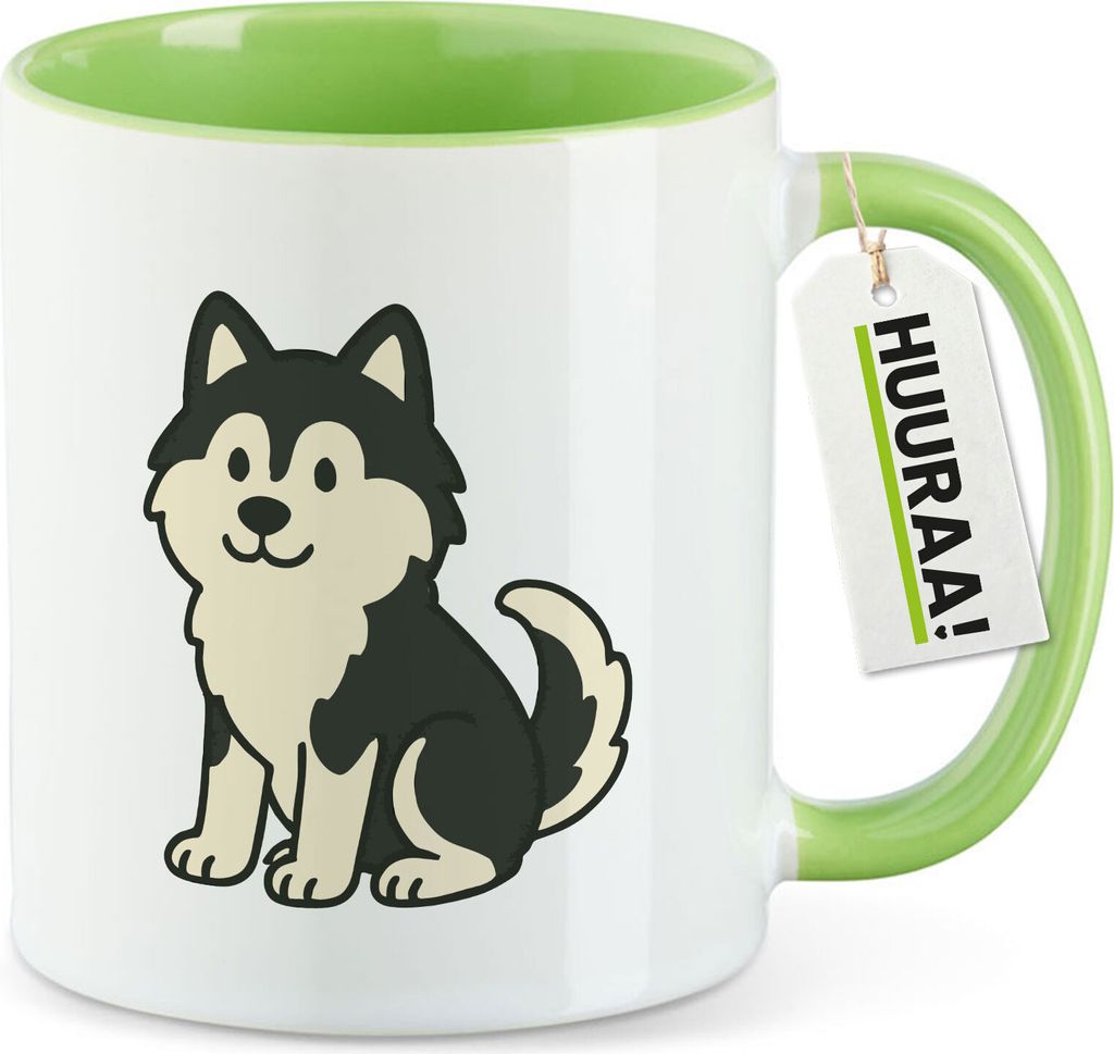 Huuraa Kaffeetasse Pomsky Comic PomPom 330ml Grün Keramik Kaffeebecher Geschenkidee