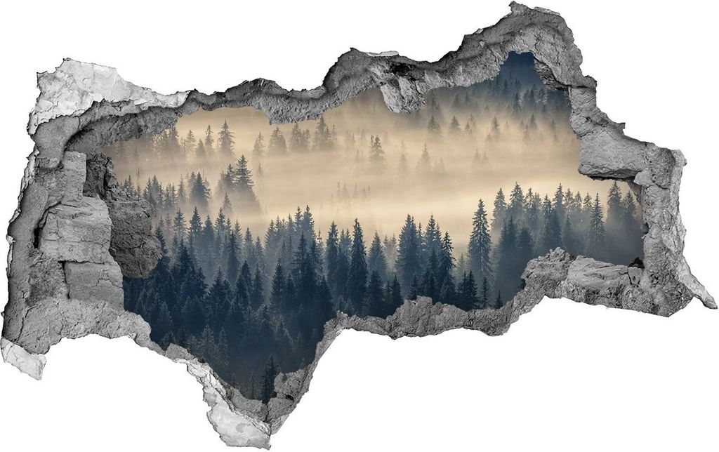 Selbstklebender Loch-3D-Aufkleber 95x73 cm den Wald Nebel über