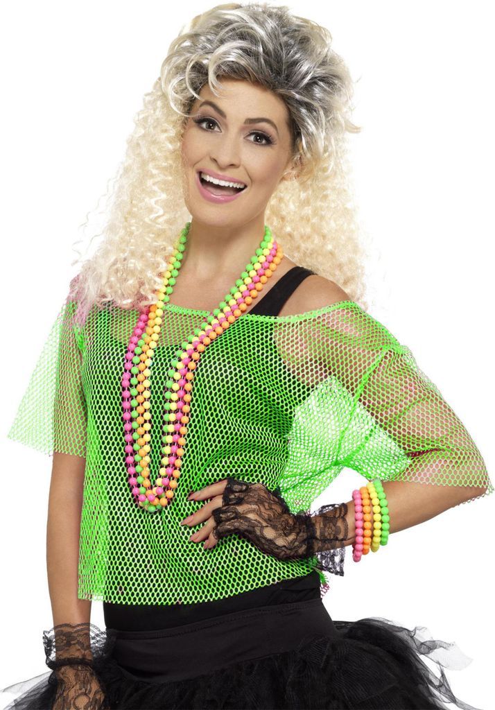 80's Visnet T-Shirt Top Neon Groen L-XL